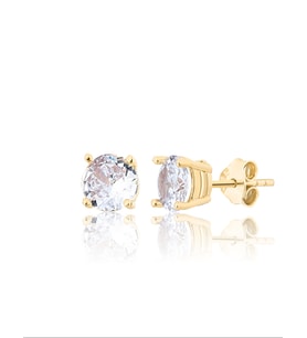 925 ayar Gümüş Pirlanta Montürlü Zirkon Taşli Tektaş küpe-6mm (Gold)