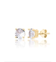 925 ayar Gümüş Pirlanta Montürlü Zirkon Taşli Tektaş küpe-6mm (Gold)