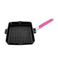 Lava Döküm Dikdörtgen Sığ Izgara Tavası Silikon Tel Saplı Ölçü 21x36cm. (Pembe)