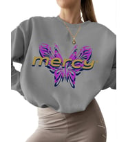 Sweatshirt kalın bisiklet yaka erkek Kelebek logosu Baskılı kadın Sweatshirt 3 iplik şardonlu Bej (Gri)