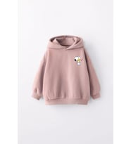 KIZ ÇOCUK SNOOPY BASKILI KAPÜŞONLU MANŞETLİ SWEATSHİRT (Pudra)
