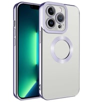 iPhone 13 Pro Kılıf Köşeleri Renkli Şeffaf Kamera Korumalı Silikon Luxury Kapak (Lila)