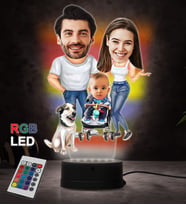 Doğum Günü Hediyesi,Sevgiliye Hediye, Kişiye Özel Fotoğraflı En Tatlı Aile Karikatür 3D Led Lamba (RGB)