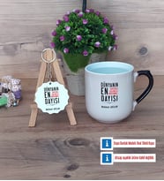 Dayıya Hediye Kupa Bardak Kırmızı ve Ahşap Anahtarlık Hediye (Model 9)