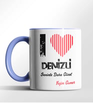 Kişiye Özel Denizli Seninle Daha Güzel Tema Siyah Renk Kupa (Mavi)