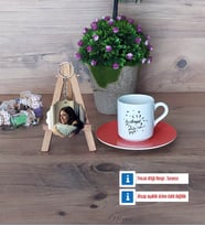 Doğum Günü Hediyesi Türk Kahvesi Fincanı Ahşap Altlıklı ve Fotoğraflı Ahşap Anahtarlık Hediye (Model 8)
