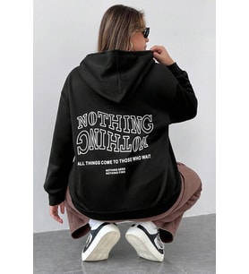 Unisex Nothing Baskılı Sweatshirt (Siyah)