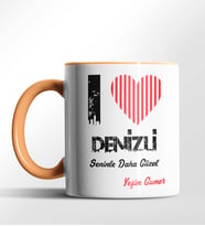 Kişiye Özel Denizli Seninle Daha Güzel Tema Siyah Renk Kupa (Turuncu)