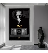Metal Çerçeveli Atatürk Cam Tablo (Gümüş)