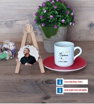 Sınıf Öğretmeni Türk Kahvesi Fincanı Ahşap Altlıklı ve Fotoğraflı Ahşap Anahtarlık Hediye Öğretmenler Günü Hediyesi (Model 3)