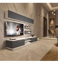 Decoraktiv Eko 5B Mdf Dvd Tv Ünitesi Tv Sehpası - Parlak Beyaz (Beyaz - Antrasit)