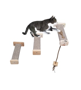 Tırmalamalı kedi basamağı kedi köprüsü duvar yürüyüş yolu kedi oyunu püsküllü parkur 2 Renk (3 adet) (Kahverengi)