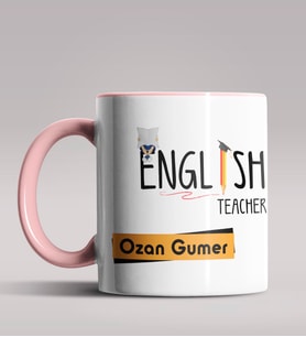 Kişiye Özel İngilizce Öğretmeni Temalı Siyah Renk Kupa Bardak  (Pembe)