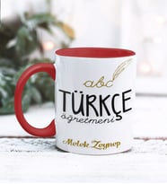 Türkçe Öğretmeni Tasarımlı Kişiye Özel Kupa Bardak (Kırmızı)