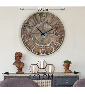 Markakanvas Altın(GOLD) Renk Metal Kasalı Eski Dünya Haritalı Duvar Saati (Çap 50 cm - 80 cm ) (Gri)