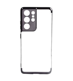 Galaxy S21 Ultra Kılıf İnce Köşeleri Renkli Şeffaf Silikon (Siyah)