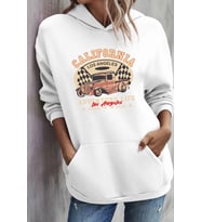 Unisex California Baskılı Kapüşonlu Sweatshirt (A.Beyaz)