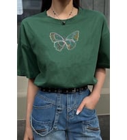 Unisex Butterfly  Baskılı T-shirt (Yeşil)