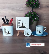 Kız Kulesi Hediye Seti Dekoratif Taş, Kalemlik, Ahşap Altlıklı Türk Kahvesi Fincanı, Ahşap Anahtarlık HediyeArkadaşa Hediye (Model 5)