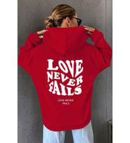 Unisex Love Never Fails Sırt Baskılı Sweatshirt (Kırmızı)