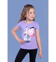 Toontoy Kız Çocuk Tavşan Baskılı Pul İşlemeli Tişört (Lila)