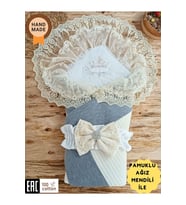 Triko Przm Haki Bebek Kundağı Unisex Bebek Dış Kundak Battaniyesi Hastane Çıkışı Kundak Battaniye (Ekru)