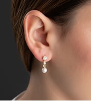 925 Ayar Gümüş Tektaşlı İnci Küpe (Gold)