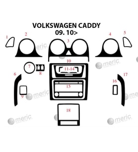 Meriç® Volkswagen Caddy Ön Torpido Kaplama Maun 18 Parça 2010-2014 (Piano Black)