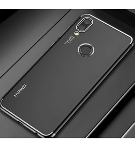 Huawei P20 Lite Kılıf Dört Köşeli Lazer Silikon Kılıf (Gri)