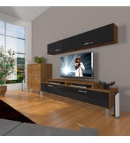 Decoraktiv Ekoflex 6y Slm Krom Ayaklı Tv Ünitesi Tv Sehpası (Siyah - Ceviz)
