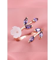 Manolya Çiçeği Ayarlanabilir 14k Rose Gold Kaplama Kadın Yüzük (Mor)