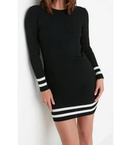 Moda Slim Casual Günlük Tek Plaka Triko Bisiklet Yaka Uzun Kol Bodycone Mini Boy Elbise (Siyah)