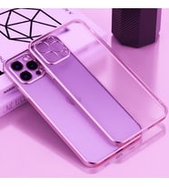 iPhone 12 Pro 6.1inç Renkli Kenar Şeffaf Kılıf Kamera Korumalı Kılıf (Rose)