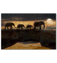 Cakapuzzle Dolunayda Yürüyen Fil Ailesi ve Bulutlar Puzzle Yapboz MDF (Ahşap) (255 Parça)