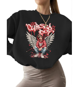 Sweatshirt Sweatshirt kalın Bej 3 iplik şardonlu Lanetli çocuk Baskılı unisex kadın erkek bisiklet (Siyah)