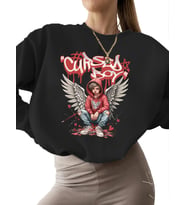 Sweatshirt Sweatshirt kalın Bej 3 iplik şardonlu Lanetli çocuk Baskılı unisex kadın erkek bisiklet (Siyah)