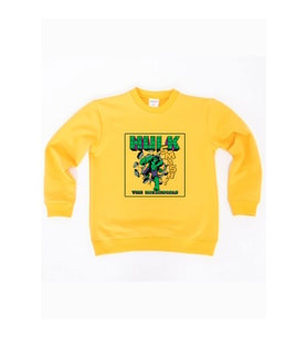 Hulk baskılı pamuklu kumaş çocuk sweatshirt (Sarı)