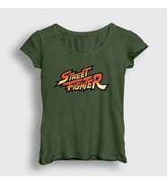 Presmono Kadın Sarı Logo Oyun Street Fighter T-Shirt 324113tt (Haki)