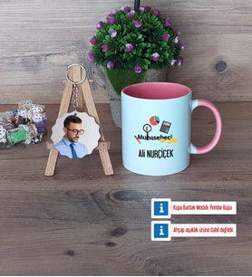 Muhasebeci Kupa Bardak Beyaz ve Fotoğraflı Ahşap Anahtarlık Hediye (Model 6)