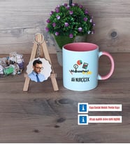 Muhasebeci Kupa Bardak Beyaz ve Fotoğraflı Ahşap Anahtarlık Hediye (Model 6)