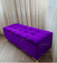 Lüks Çizgi Kapitoneli Sandıklı Puf Bench 120 cm Gold Ayak (Lila)