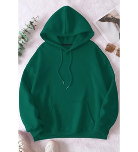 Unisex Pamuk Şardonlu Kapüşonlu Sweatshirt (Yeşil)
