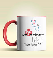 Kişiye Özel Veteriner Hekim Tasarımlı Turuncu Kupa Bardak (Kırmızı)