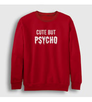 Presmono Unisex Beyaz Cute But Psycho Sweatshirt 397629tt (Kırmızı)