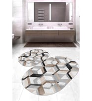 Dijital Baskılı Kaymaz Taban Yıkanabilir Oval 2'li Klozet Takımı Banyo Paspası NOKZ-HT-175 (Kahverengi)