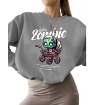 Bej kadın 3 iplik şardonlu unisex Sweatshirt erkek kalın Bebek zombi Baskılı bisiklet yaka (Gri)