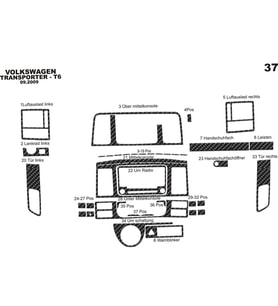 Meriç® VW Transporter T5 Ön Torpido Kaplama Maun 37 Parça 2009-2014 (Karbon)