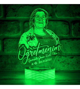 Öğretmenler Günü Hediyesi, Öğretmene Özel Resimli 3D Lamba (Yeşil)