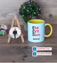 Teyzeye Hediye Kupa Bardak Beyaz ve Fotoğraflı Ahşap Anahtarlık Hediye (Model 7)