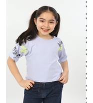 Toontoy Kız Çocuk Street Baskılı Tişört (Mavi)